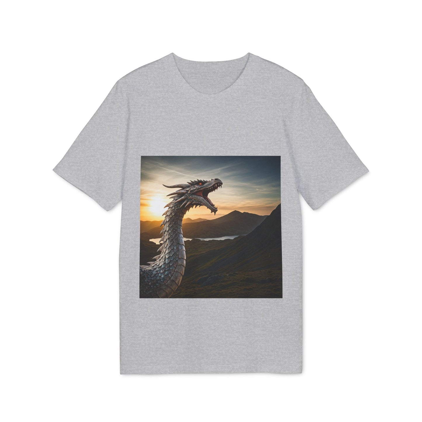 T-Shirt - Energetic Fire Dragon in front of Welsh Mountain