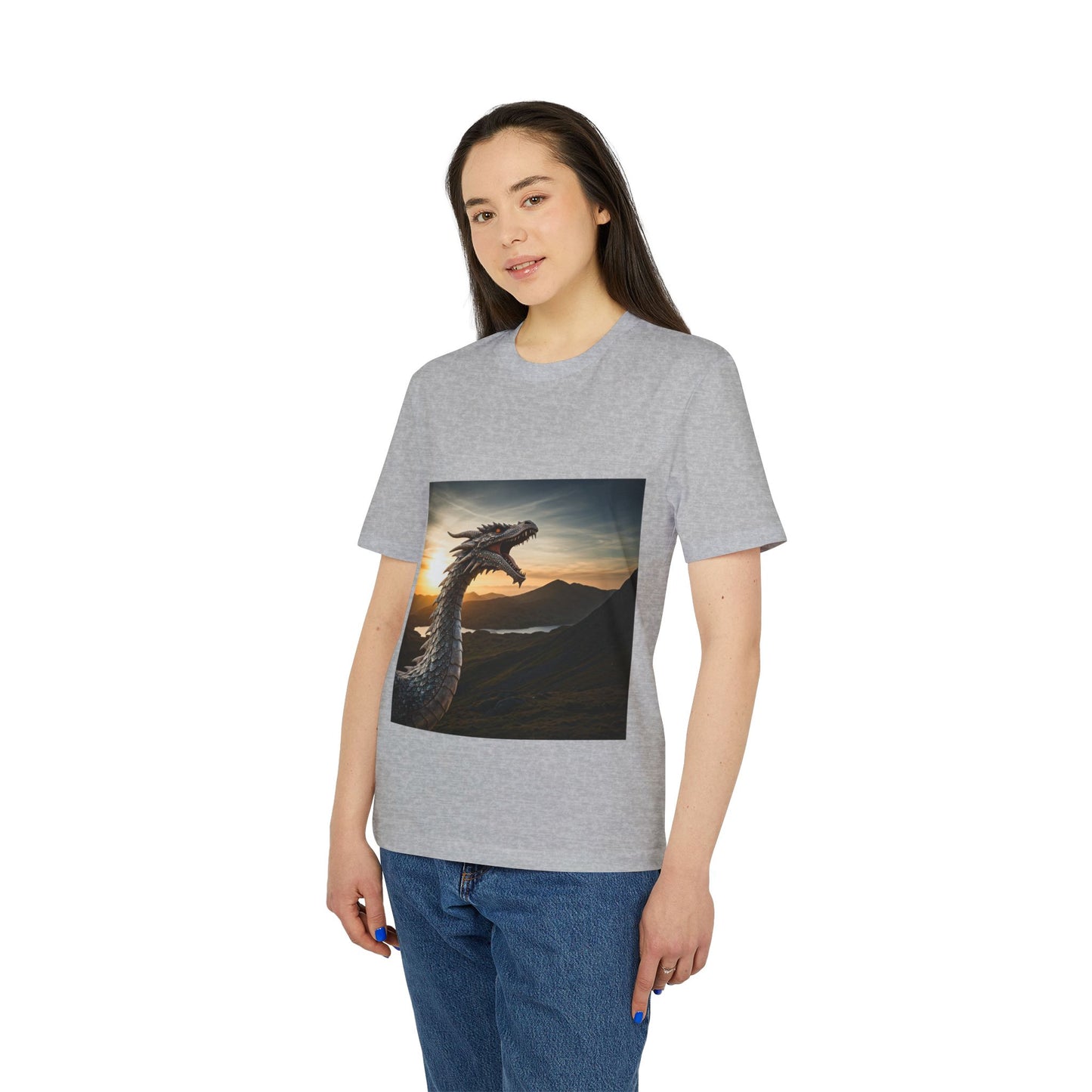 T-Shirt - Energetic Fire Dragon in front of Welsh Mountain