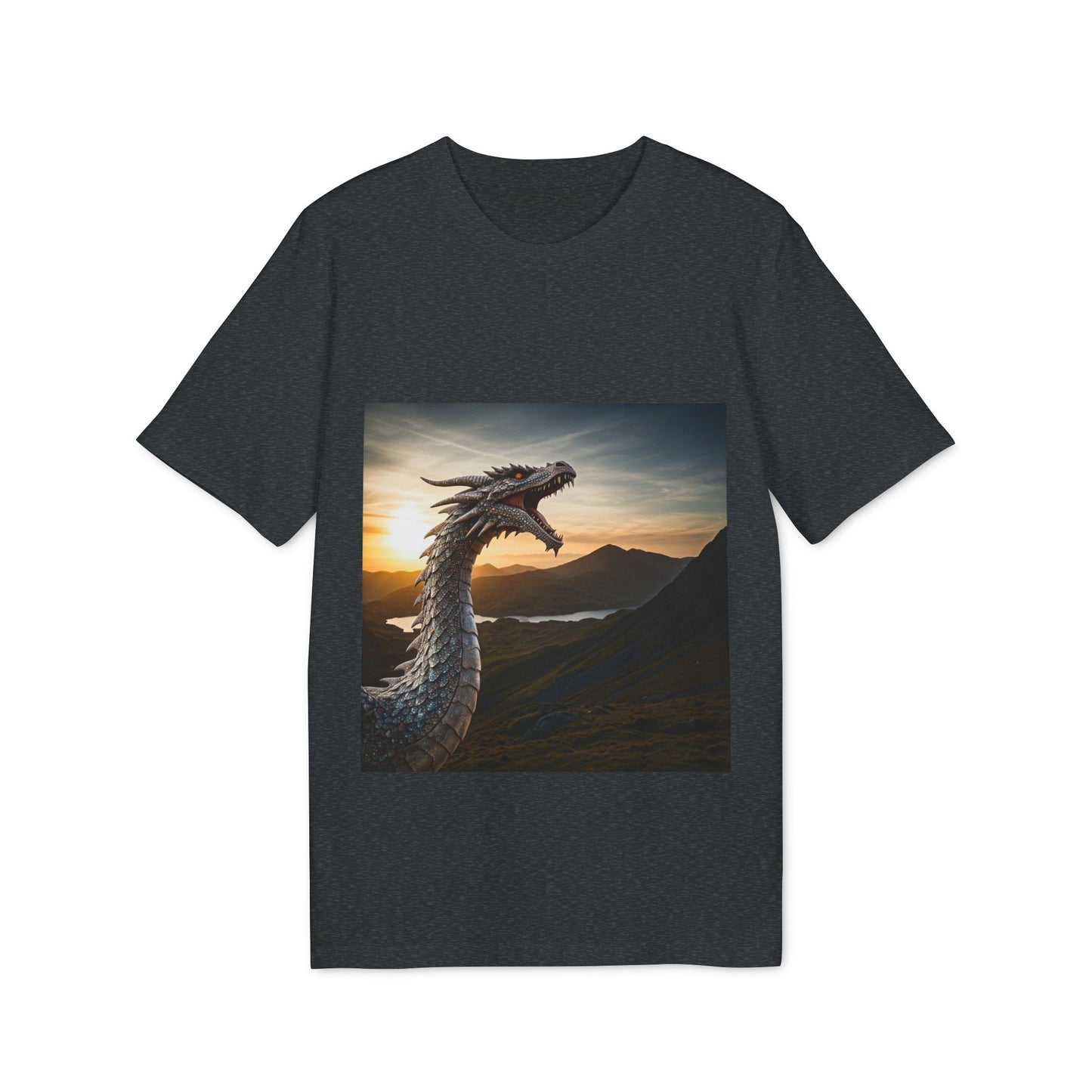 T-Shirt - Energetic Fire Dragon in front of Welsh Mountain