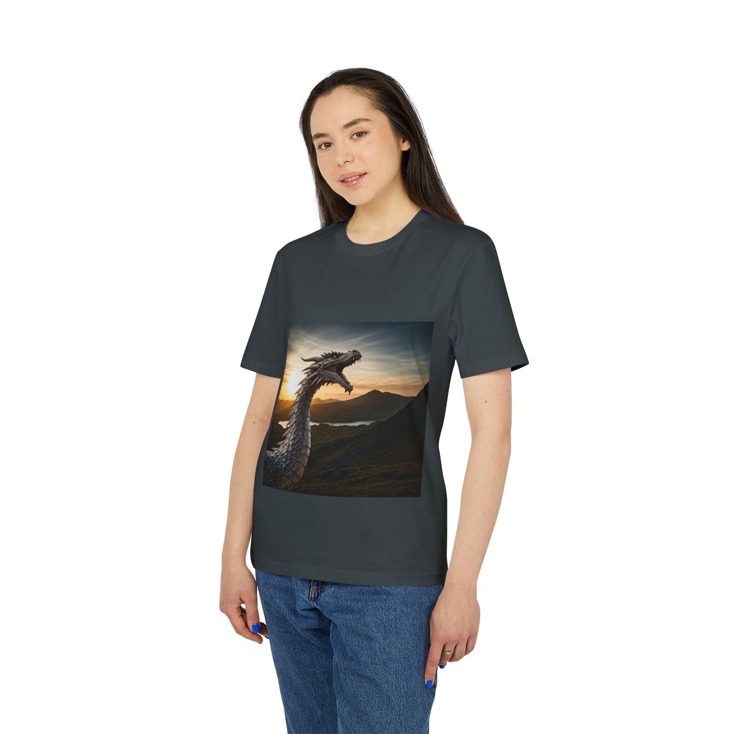 T-Shirt - Energetic Fire Dragon in front of Welsh Mountain