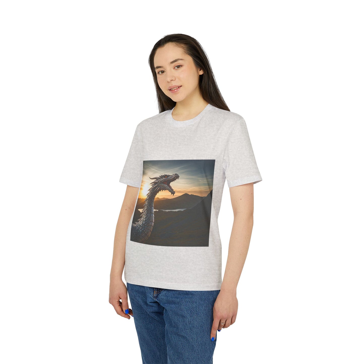 T-Shirt - Energetic Fire Dragon in front of Welsh Mountain