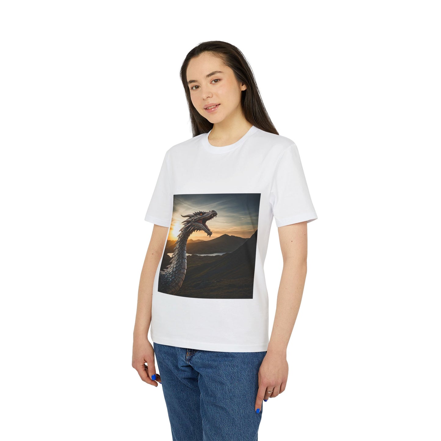 T-Shirt - Energetic Fire Dragon in front of Welsh Mountain