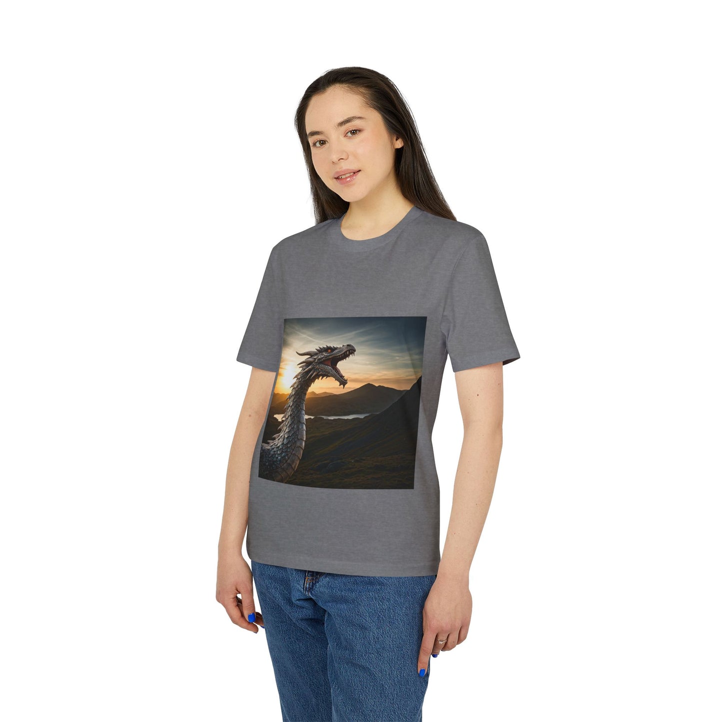 T-Shirt - Energetic Fire Dragon in front of Welsh Mountain