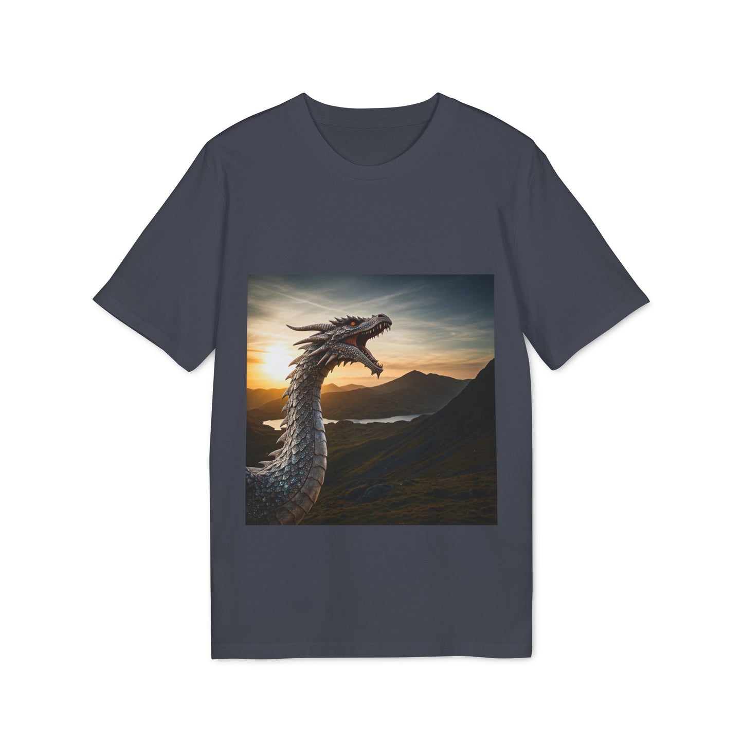 T-Shirt - Energetic Fire Dragon in front of Welsh Mountain