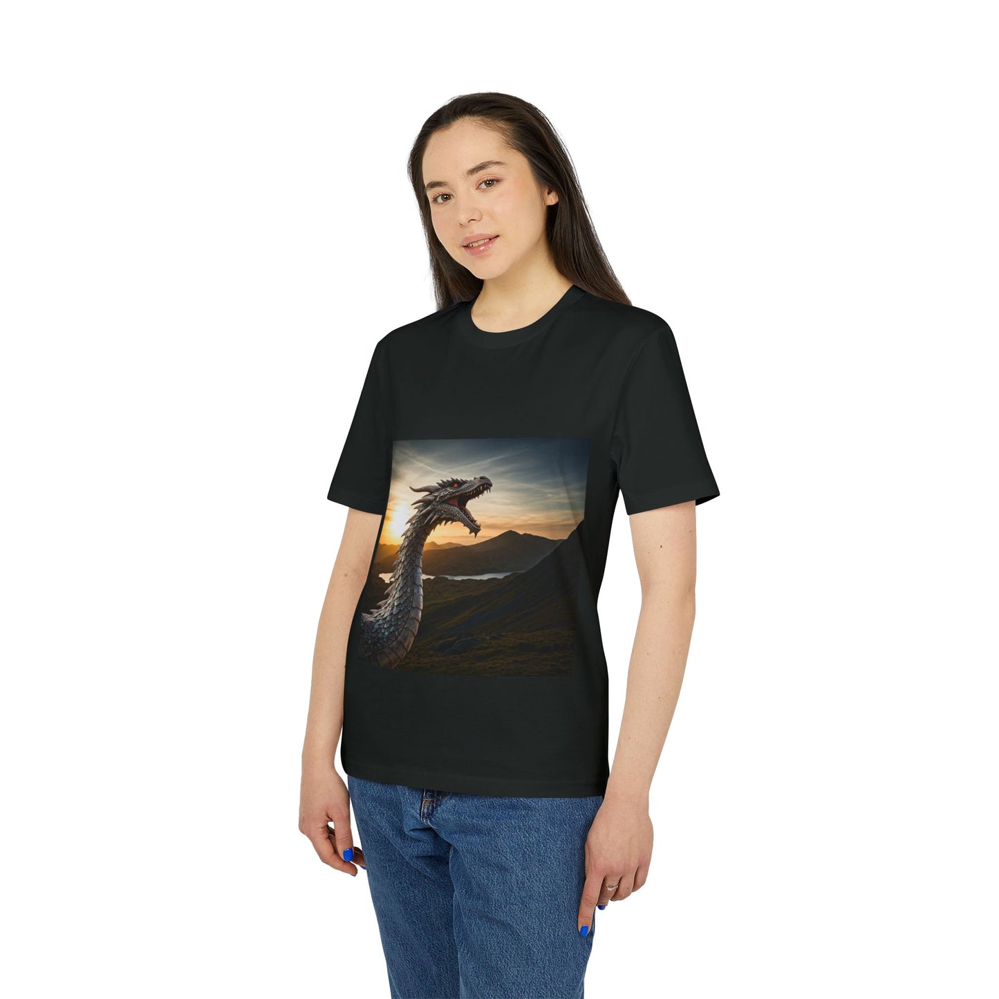 T-Shirt - Energetic Fire Dragon in front of Welsh Mountain