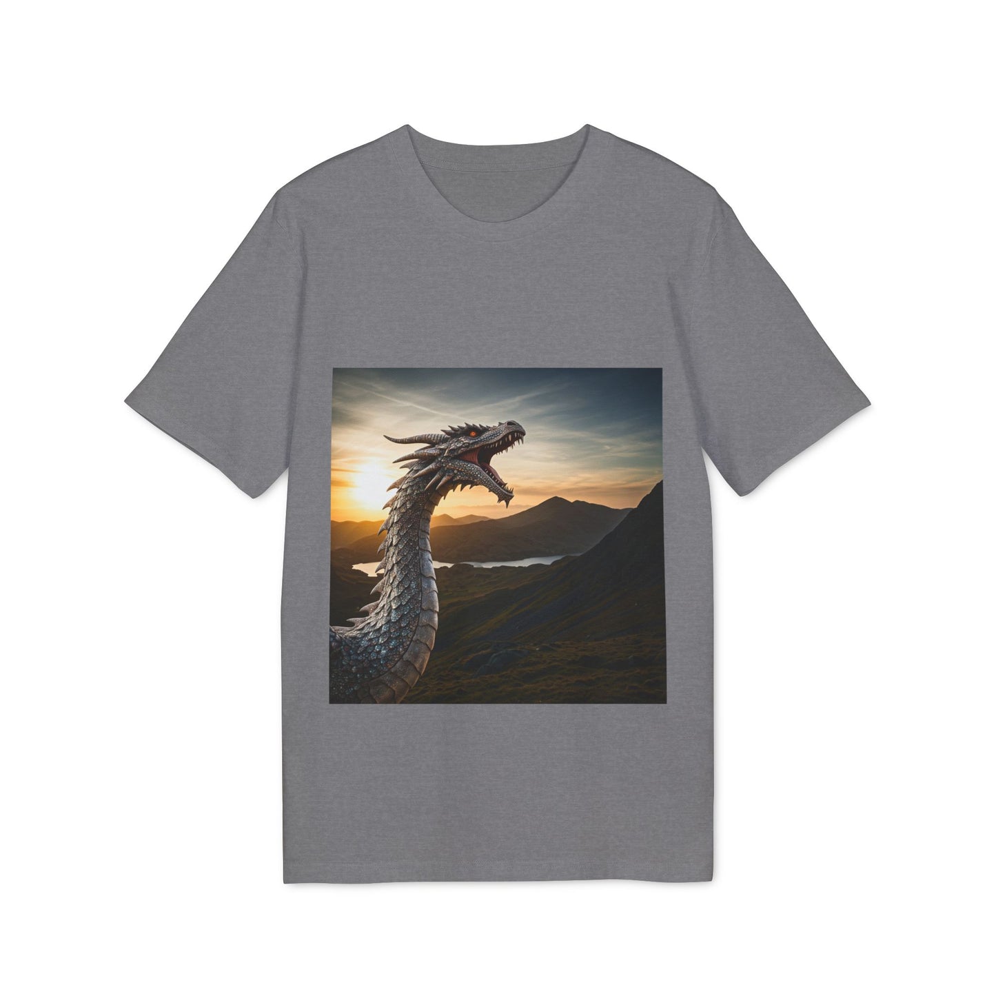 T-Shirt - Energetic Fire Dragon in front of Welsh Mountain