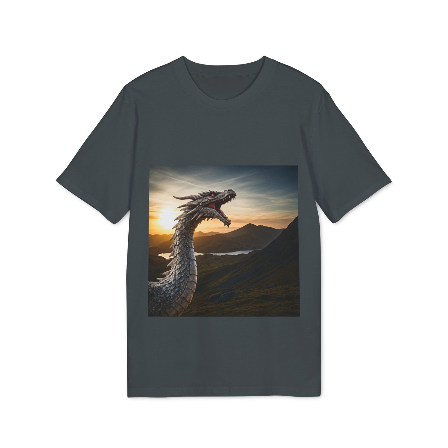 T-Shirt - Energetic Fire Dragon in front of Welsh Mountain