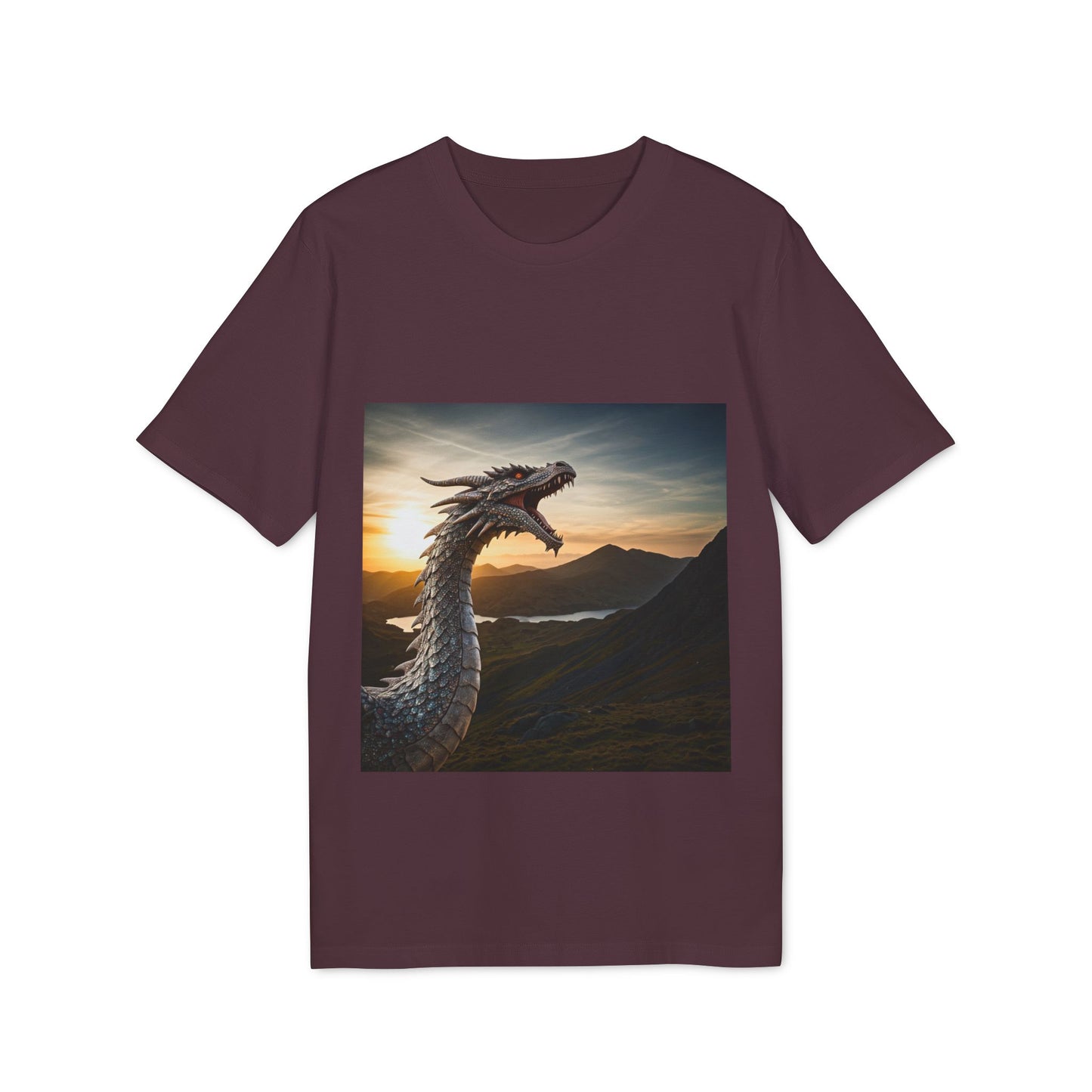 T-Shirt - Energetic Fire Dragon in front of Welsh Mountain