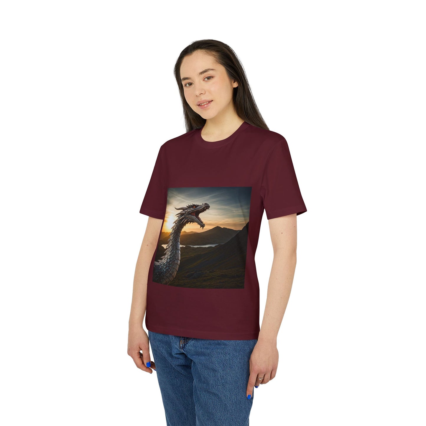 T-Shirt - Energetic Fire Dragon in front of Welsh Mountain